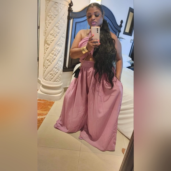 GrassFields African Designer Customized JumpSuit In Lilac With CrissCross Halter - Picture 5 of 5